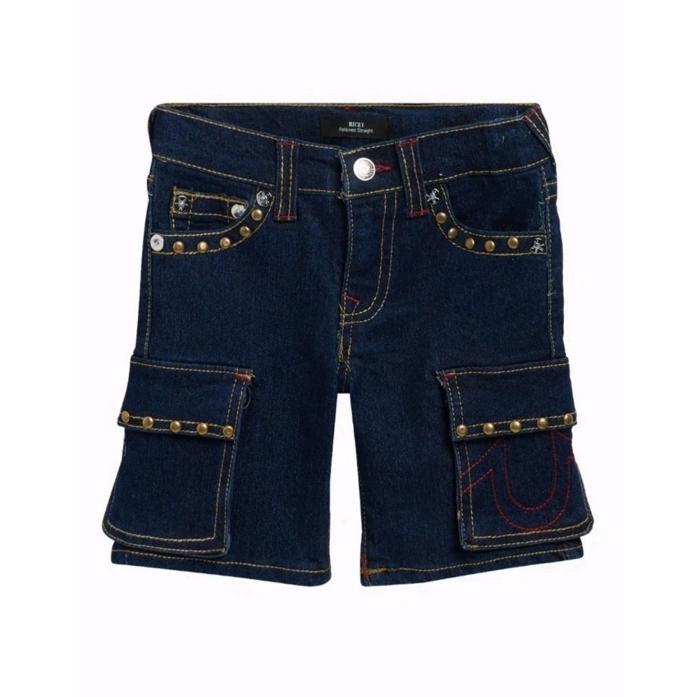True Religion Kids' Studded Denim Cargo Shorts Size 6 Little Kid